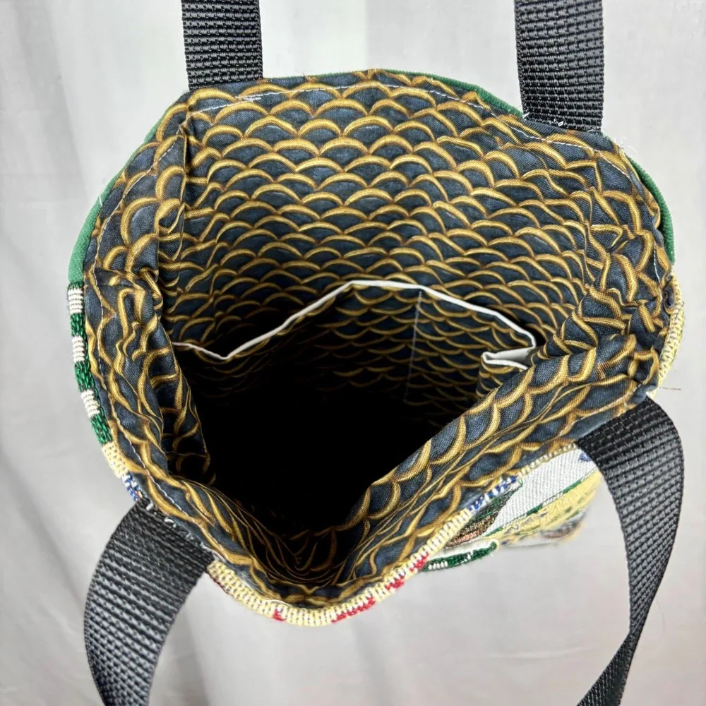 Handmade Tapestry Herb Garden Tote Bag Green‎ Velvet Reverse Cottagecore